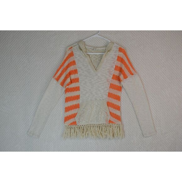 Miss Me Women's Small Orange Stripe Knit Fringe Hooded Top - Picture 1 of 16